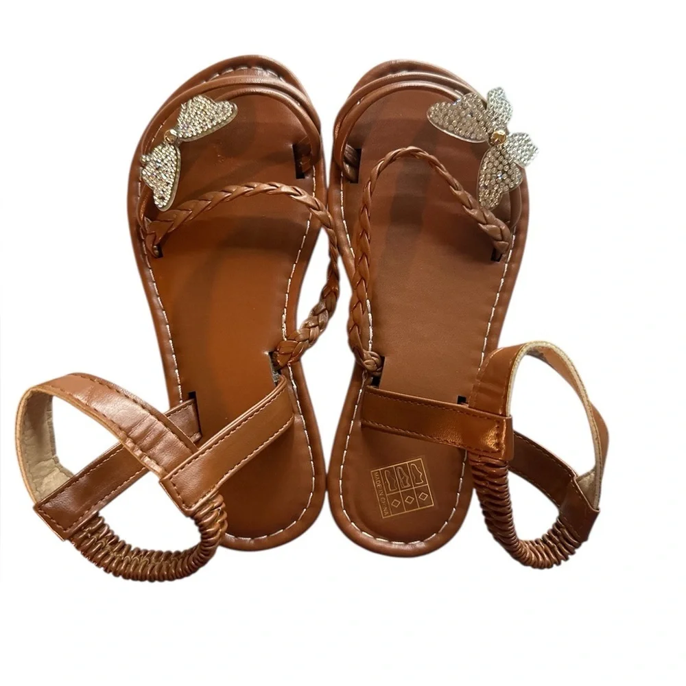 NWT, Tai Zhou Yaohong Trade Co. LTD,Kids Flat Sandals, Brown,Size 11.5,Butterfly